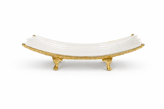 Elegant White Ceramic Centerpiece Bowl with Ornate Gold Stand 15''