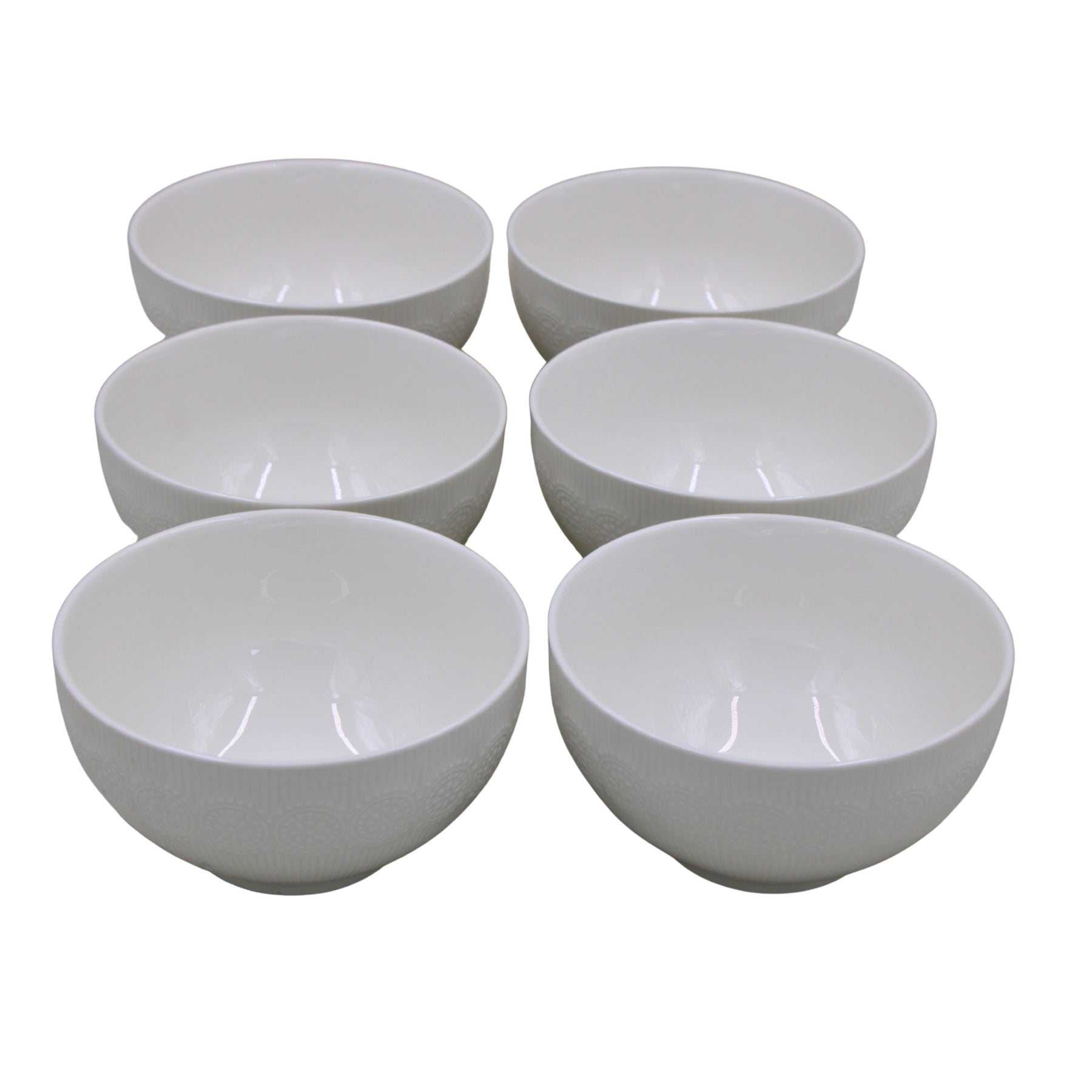 Set of 6 - Minimalist Embossed White Ceramic Bowl - 5.12" x 2.76"