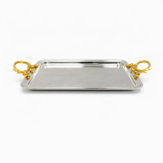 Elegant Chrome Serving Tray with Gold Handles 23'' x 13''
