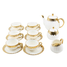 White & Gold Drip Design Coffee Cup Collection - 17 PCS Fine Porcelain
