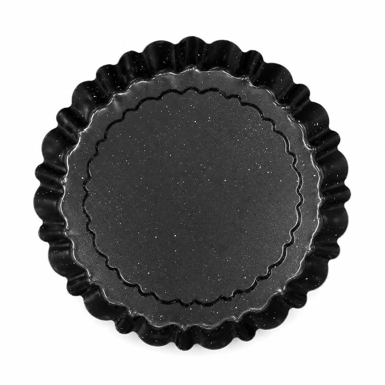 Round Fluted Tart Pan – Black Speckled Scalloped Baking Pan for Tarts, Pies, Quiche & Desserts-L
