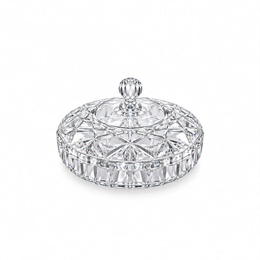 Premium Clear Crystal-Style Covered Serving Bowl with Lid – Medium Candy, Dessert & Snack Bowl, 9.75"
