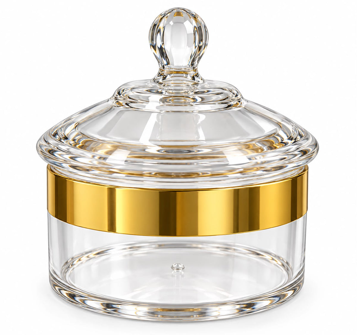 Medium 14 oz Clear Storage Canister with Gold-Tone Band & Decorative Dome Lid