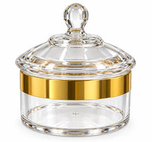 Medium 14 oz Clear Storage Canister with Gold-Tone Band & Decorative Dome Lid