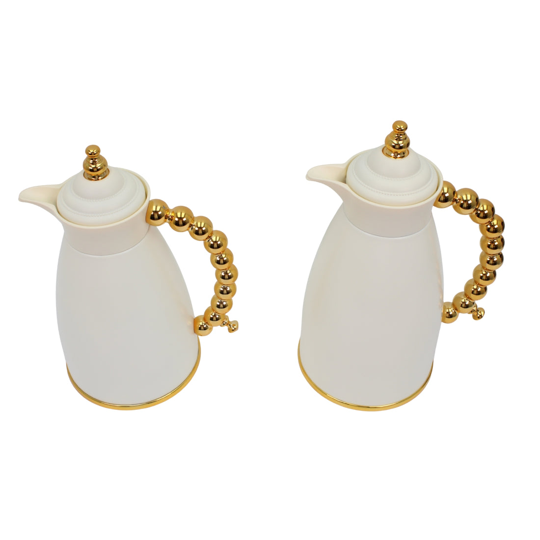 White Arabic Coffee & Tea Dallah Set with Gold Beaded Handle - 0.7L & 1L (2-Piece Set)