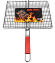 Extra-Large Rectangular BBQ Grill Basket with Long Wooden Handle – Wire Mesh Grilling Basket, 24.25" x 15.75"