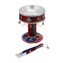 Traditional San'ani Decorated Steel Charcoal Holder 6.5" x 5.25" Red Design