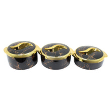 Luxury Black Marble Insulated Hot Pot Serving Bowls with Gold Accented Lid - Set of 3