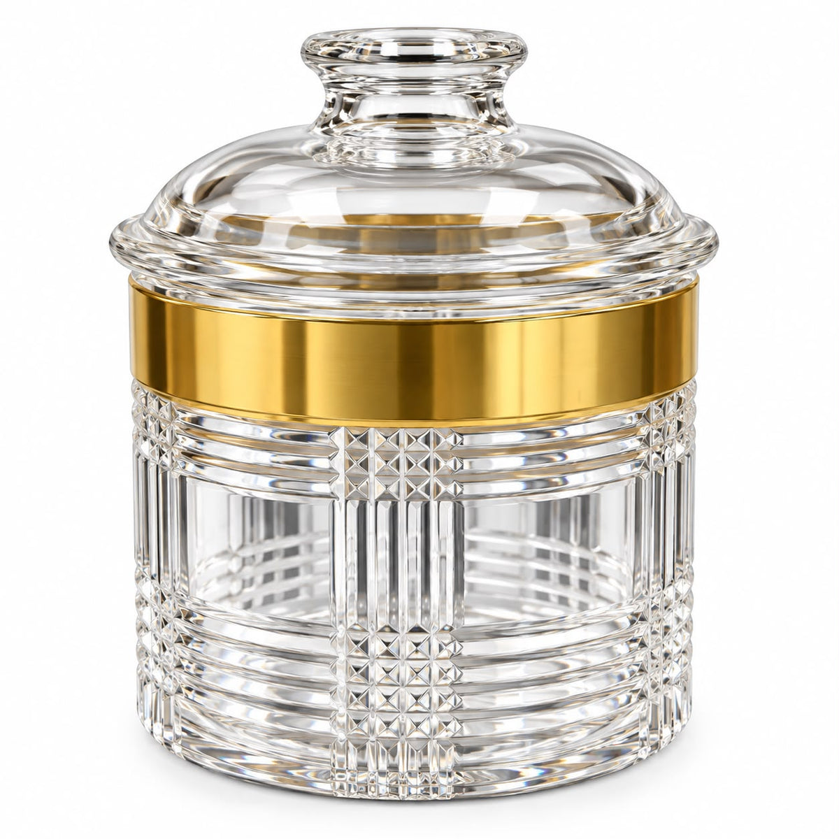Medium Clear Geometric Storage Canister with Gold-Tone Band & Dome Lid