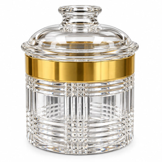 Medium Clear Geometric Storage Canister with Gold-Tone Band & Dome Lid