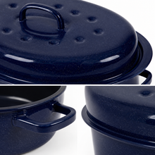 13" Oval Covered Roaster with Metal Grate - Navy Blue | Oven-Safe Non-Stick Bakeware