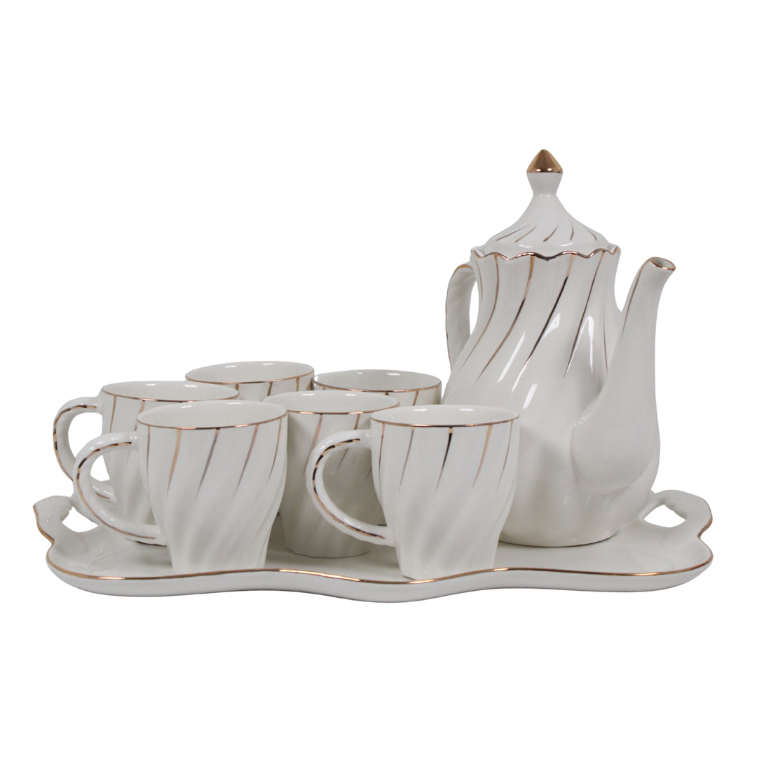 Premium Ceramic Coffee and Tea Serving Set with Tray (White & Gold)