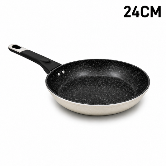 Granite Stone Nonstick Frying Pan with Ergonomic Handle - Speckled Black & Cream - 24 CM