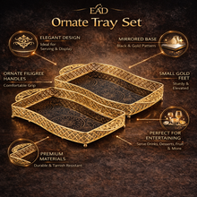 Luxury Black & Gold Glass Serving Tray Set - 2PC Gold Mosaic