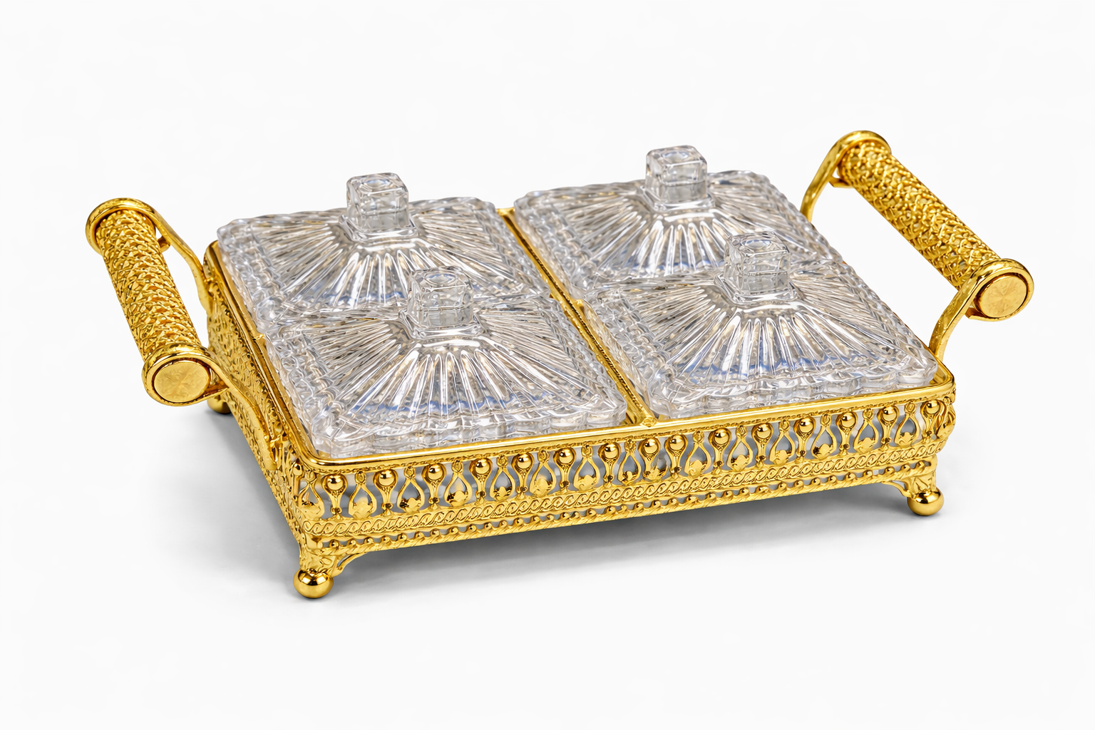 Luxury 4-Piece Crystal Candy Jar Set with Gold Serving Tray