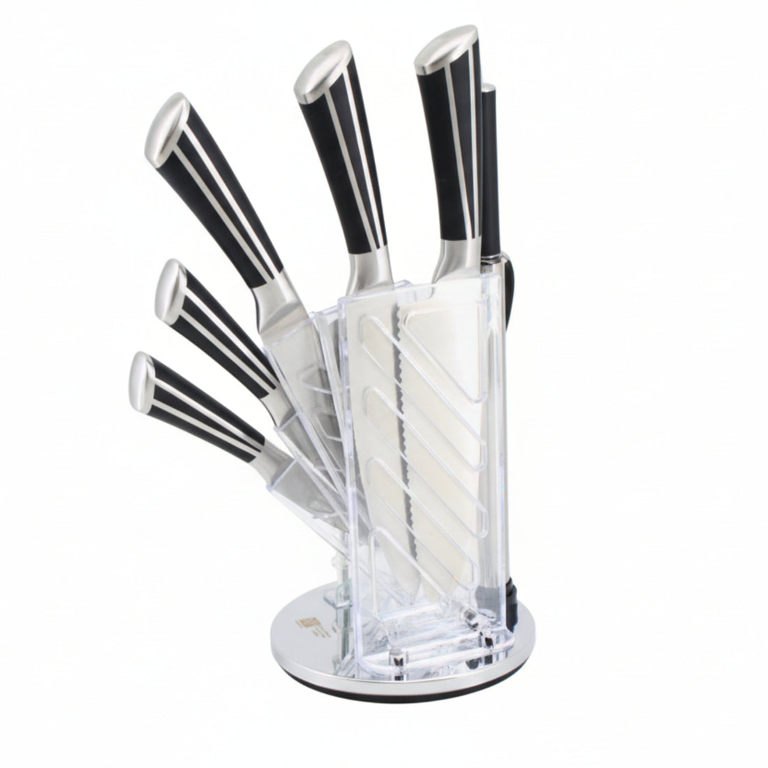 Premium Kitchen Knife Set with Acrylic Rotating Stand - Stainless Steel Knives, Scissors & Peeler (Complete Cutlery Set)