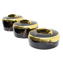 Luxury Black Marble Insulated Hot Pot Serving Bowls with Gold Accented Lid - Set of 3