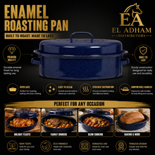 13" Oval Covered Roaster with Metal Grate - Navy Blue | Oven-Safe Non-Stick Bakeware