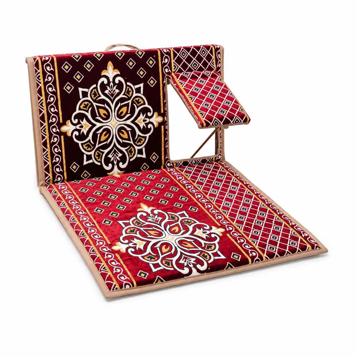 Foldable Arabian Majlis Floor Chair Cushion with Backrest -Single - Red