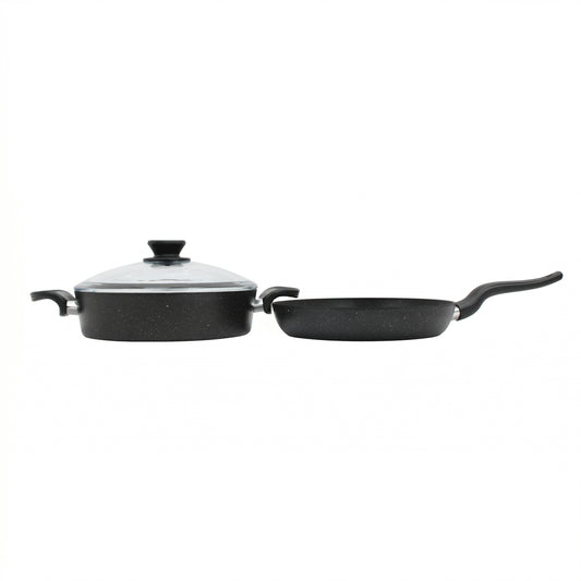 Lavonni 3 piece Granite Cooking Pot w/ Frying Pan Black