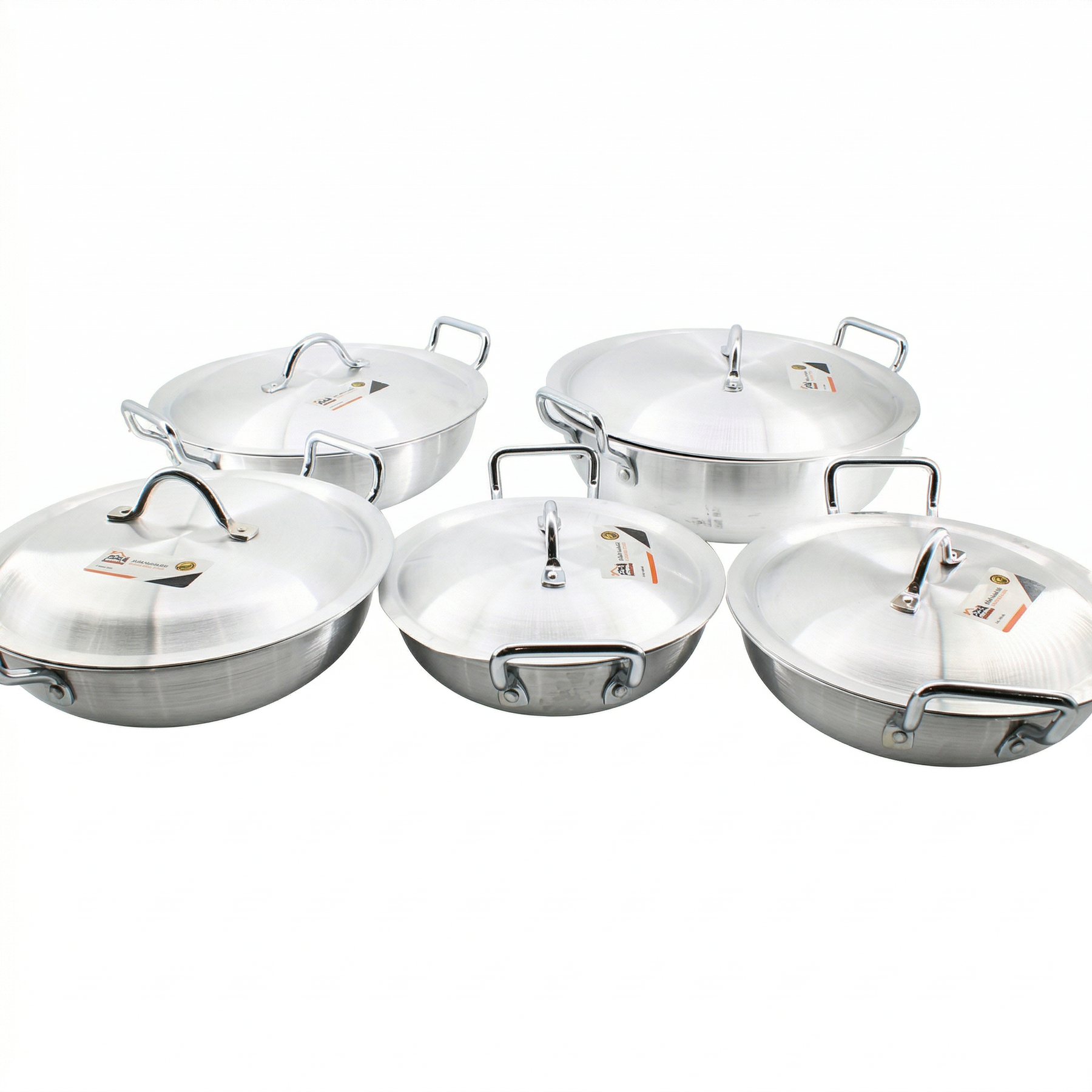 Set of 5 Stainless Steel Dual Handle Cooking Pots with Lids