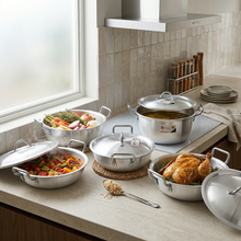 Set of 5 Stainless Steel Dual Handle Cooking Pots with Lids