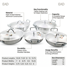 Set of 5 Stainless Steel Dual Handle Cooking Pots with Lids